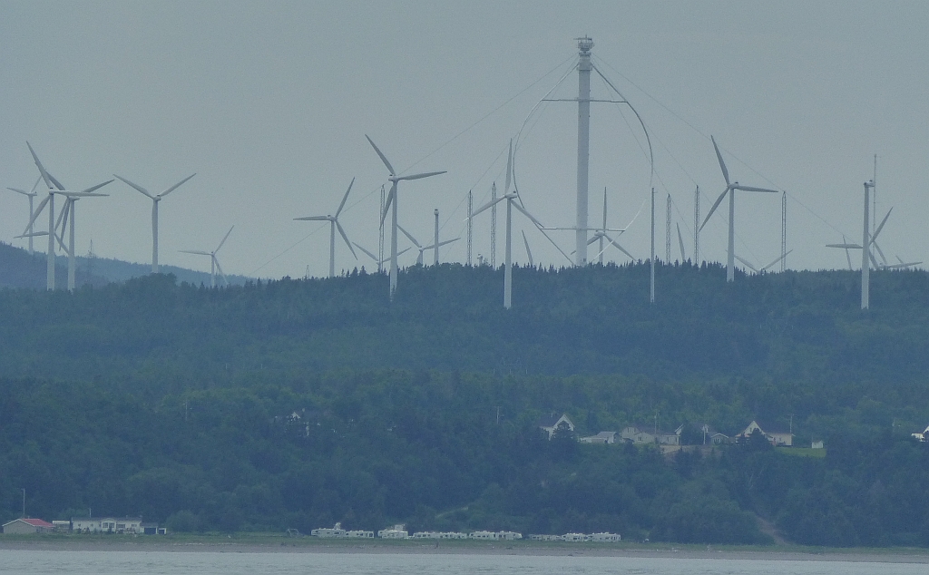 Darrieus wind turbine among many conventional turbines